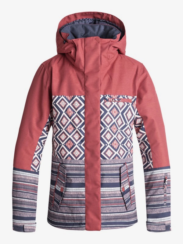 roxy, ROXY Jetty Block - Veste de snow pour Femme, DUSTY CEDAR_EDIT SONG GEO (mmr2) 0 ROXY Jetty Block - Veste de snow pour Femme Rose ERJTJ03176 Roxy