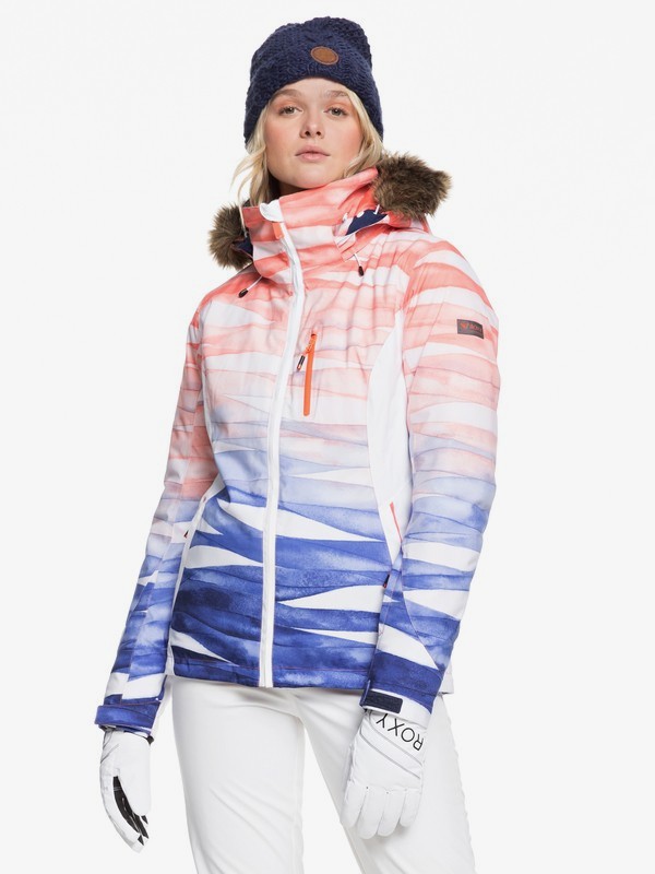 roxy, Jet Ski Snow Jacket, MID DENIM YUMI YAMADA PRINT (bng1) 0 Jet Ski Snow Jacket Blue ERJTJ03218 Roxy