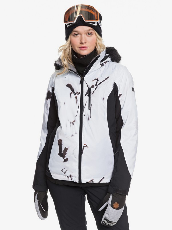roxy, Jet Ski Snow Jacket, TRUE BLACK WHITE BIRDS (kvj2) 0 Jet Ski Snow Jacket Black ERJTJ03218 Roxy