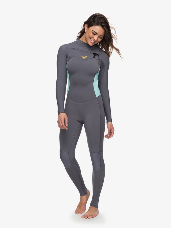 roxy, 4/3mm Syncro - GBS-Neoprenanzug mit Reißverschluss auf der Brust für Frauen, DEEP GREY/GLICER BLUE (xggb) 0 4/3mm Syncro - GBS-Neoprenanzug mit Reißverschluss auf der Brust für Frauen Grün ERJW103022 Roxy