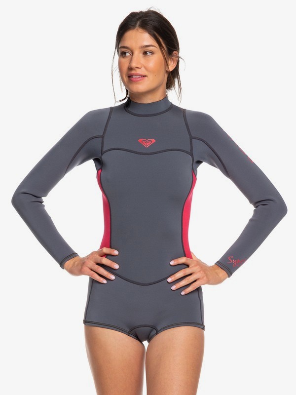 roxy, 2/2mm Syncro Long Sleeve Back Zip FLT Springsuit, DEEP GREY/SCARLET (xkkm) 0 2/2mm Syncro Long Sleeve Back Zip FLT Springsuit Pink ERJW403014 Roxy