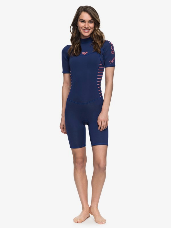 roxy, 2/2mm Syncro Series Short Sleeve Back Zip FLT Springsuit, NAVY LL/ CORAL FLAME (xbbn) 0 2/2mm Syncro Series Short Sleeve Back Zip FLT Springsuit Blue ERJW503007 Roxy