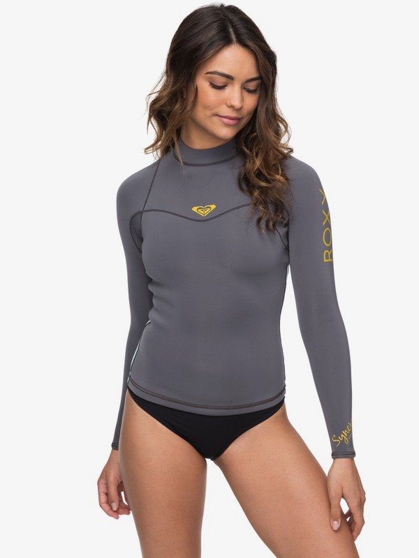 roxy, 1mm Syncro Long Sleeve Wetsuit Top, DEEP GREY/GLICER BLUE (xggb) 0 1mm Syncro Long Sleeve Wetsuit Top Green ERJW803008 Roxy