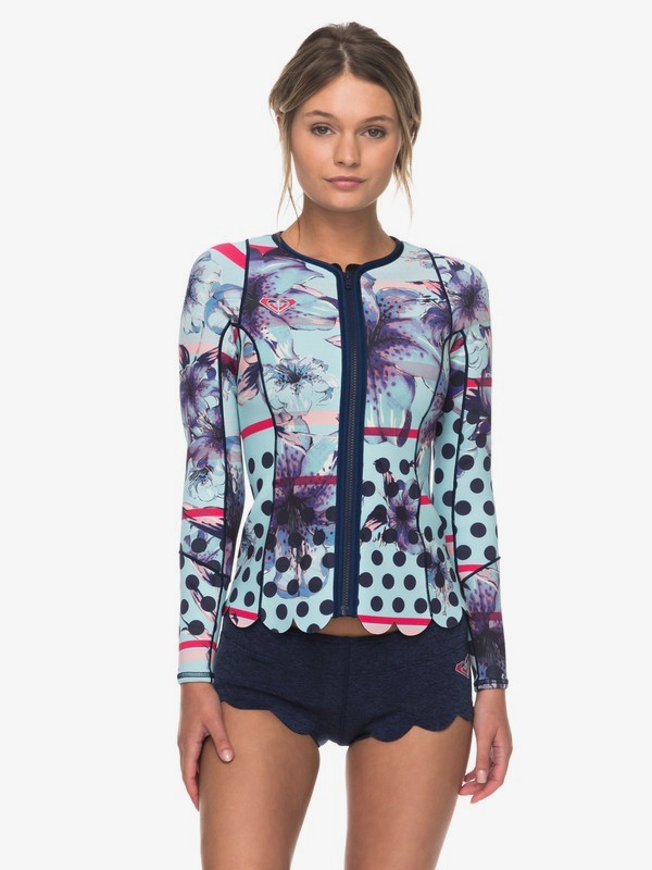 roxy, 1mm POP Surf - Front Zip Scallop Wetsuit Jacket for Women, NAVY (bte0) 0 1mm POP Surf - Front Zip Scallop Wetsuit Jacket for Women Blue ERJW803012 Roxy