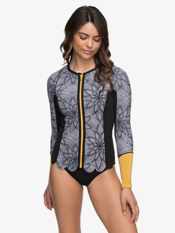 roxy, 1mm POP Surf - Front Zip Scallop Wetsuit Jacket for Women, BLACK (kvj0) 0 1mm POP Surf - Front Zip Scallop Wetsuit Jacket for Women Black ERJW803012 Roxy