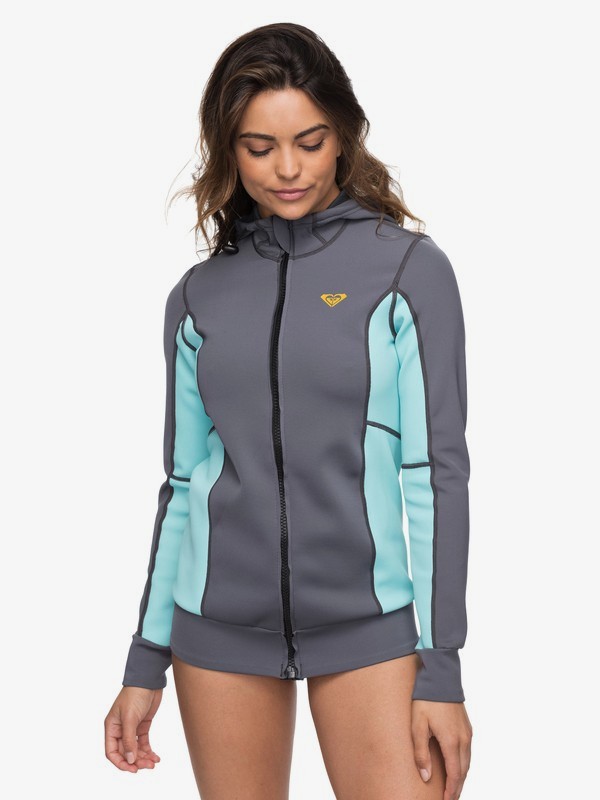 roxy, 1mm Syncro - Neoprenanzugjacke mit Reißverschluss vorne und Kapuze für Frauen, DEEP GREY/GLICER BLUE (xggb) 0 1mm Syncro - Neoprenanzugjacke mit Reißverschluss vorne und Kapuze für Frauen Grün ERJW803013 Roxy