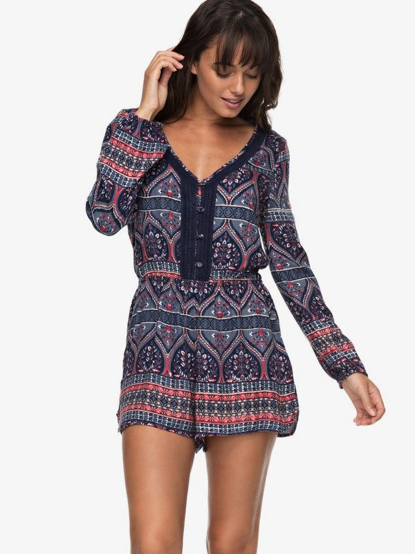 roxy, Feed The Rhythm - Long Sleeve Playsuit for Women, CHINA BLUES NEW MAIDEN (bnd7) 0 Feed The Rhythm - Long Sleeve Playsuit for Women ERJWD03197 Roxy