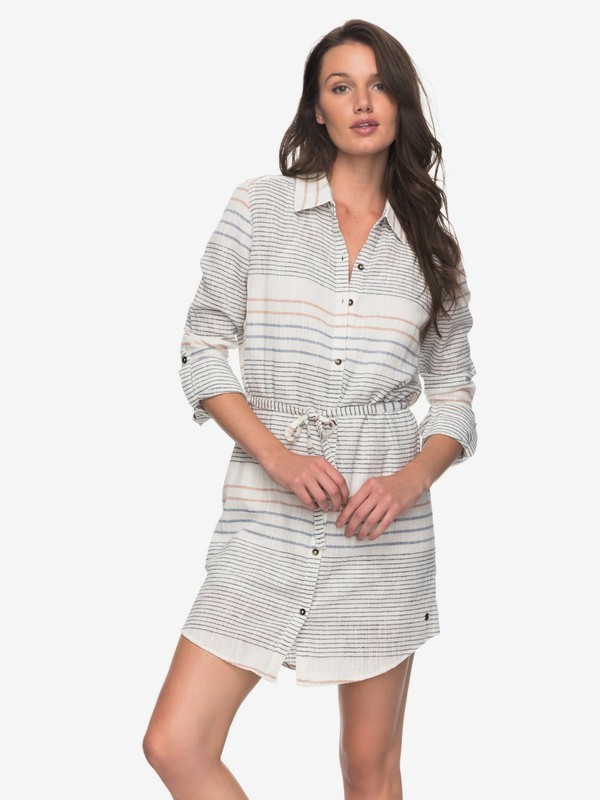 roxy, The Bravest Beginnings Shirt Dress, MARSHMALLOW TRIO STRIPE (wbt3) 0 The Bravest Beginnings Shirt Dress ERJWD03207 Roxy