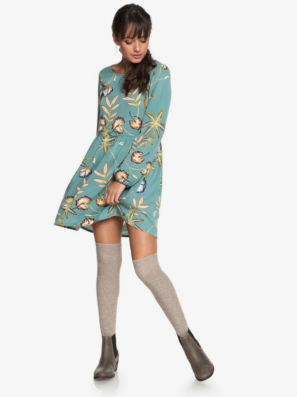 roxy, Highland Escape - Long Sleeve Dress for Women, TRELLIS BIRD FLOWER (bkw6) 0 Highland Escape - Long Sleeve Dress for Women Blue ERJWD03238 Roxy