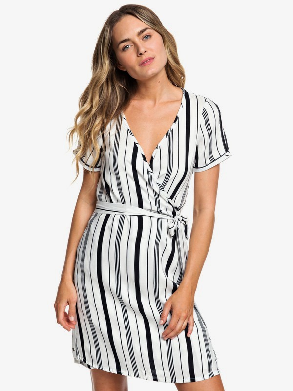 roxy, Monument View Short Sleeve Wrap Dress, MARSHMALLOW LICORICE STRIPE (wbt2) 0 Monument View Short Sleeve Wrap Dress White ERJWD03249 Roxy