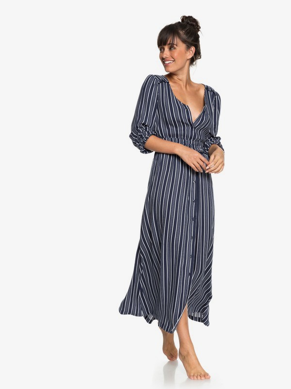 roxy, Subway Atmosphere - Long Sleeve Maxi Dress for Women, DRESS BLUES VERTICAL STRIPES (btk3) 0 Subway Atmosphere - Long Sleeve Maxi Dress for Women Blue ERJWD03259 Roxy