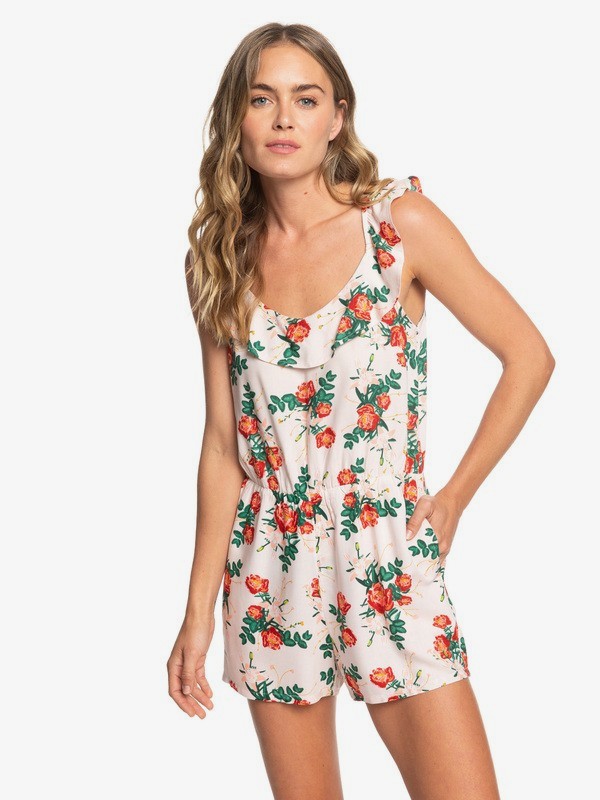 roxy, Temple Of Tropics Strappy Romper, CLOUD PINK GARDEN LILY (mcw7) 0 Temple Of Tropics Strappy Romper Pink ERJWD03274 Roxy