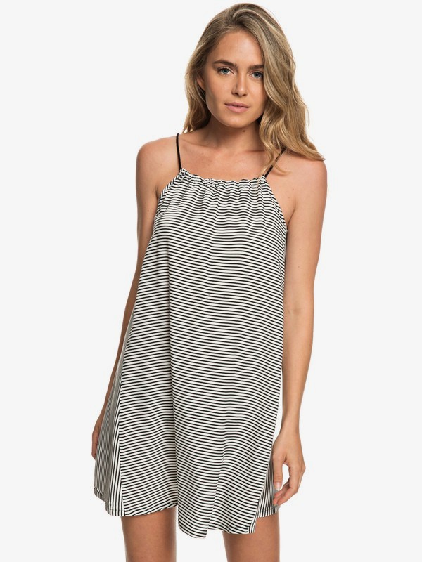 roxy, All About Queens Strappy Dress, ANTHRACITE COSY STRIPES (kvj4) 0 All About Queens Strappy Dress Black ERJWD03292 Roxy