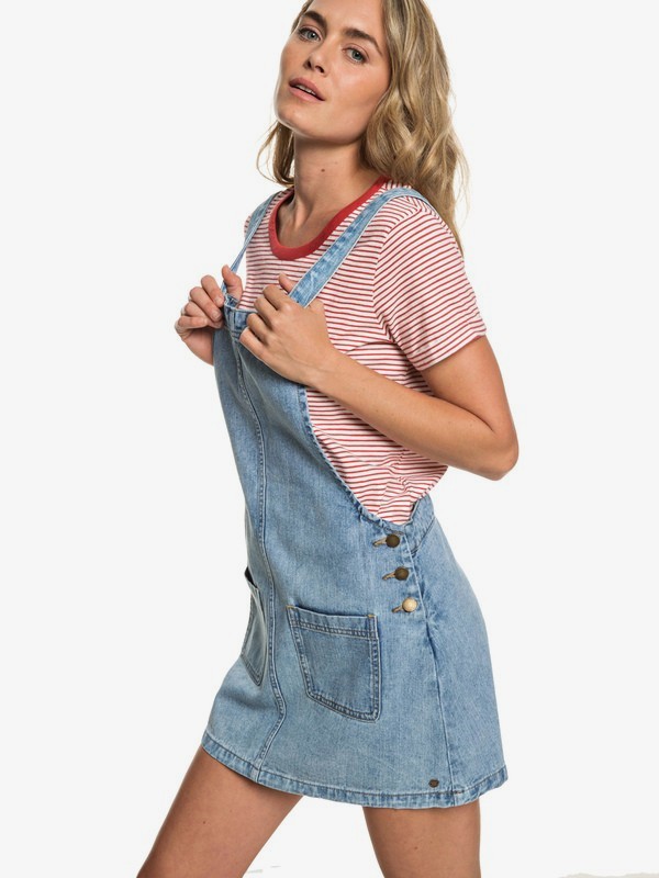 roxy, Love To Travel Denim Dungaree Dress, RETRO LIGHT BLUE (bdv0) 0 Love To Travel Denim Dungaree Dress Blue ERJWD03319 Roxy