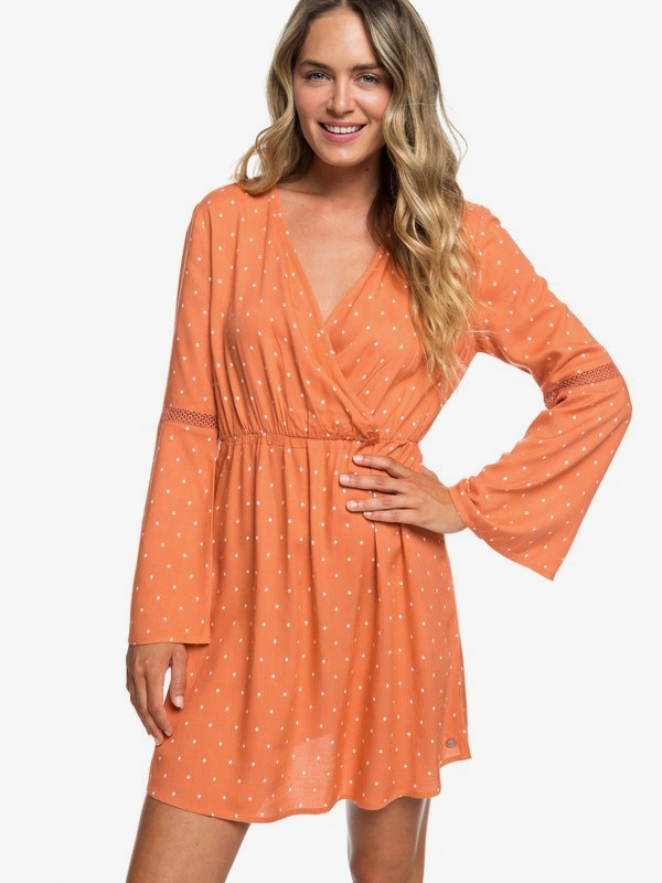 roxy, Crochet Heart Long Sleeve Dress, CAMELIAN MINI DIAMOND (nkw6) 0 Crochet Heart Long Sleeve Dress Orange ERJWD03330 Roxy