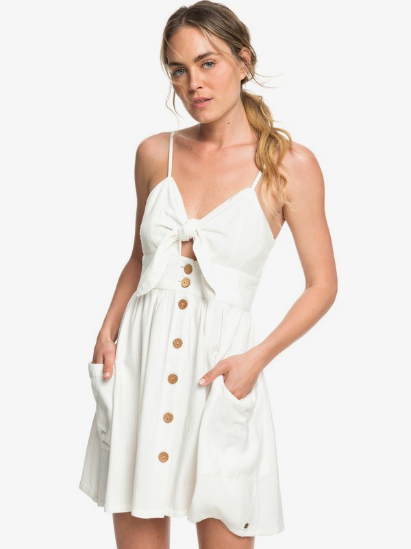 roxy, Under The Cali Sun Knot-Front Skater Dress, MARSHMALLOW (wbt0) 0 Under The Cali Sun Knot-Front Skater Dress White ERJWD03335 Roxy