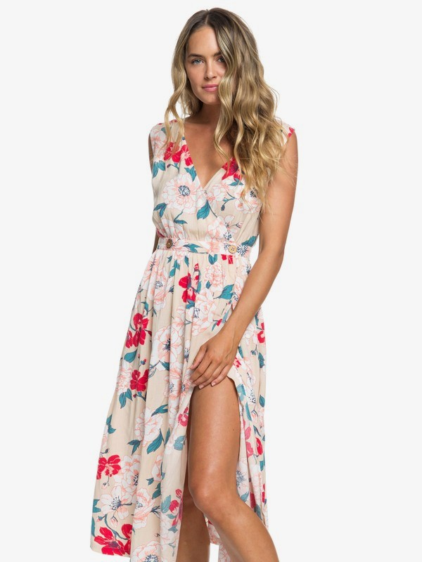 roxy, In The Mood For Dance Wrap-Front Midi Dress, IVORY CREAM NEW FLOWERS (tfm6) 0 In The Mood For Dance Wrap-Front Midi Dress Beige ERJWD03336 Roxy