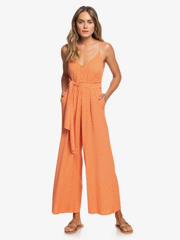 roxy, Wheel And Palms Strappy Wide-Leg Jumpsuit, CAMELIAN MINI DIAMOND (nkw6) 0 Wheel And Palms Strappy Wide-Leg Jumpsuit Orange ERJWD03338 Roxy