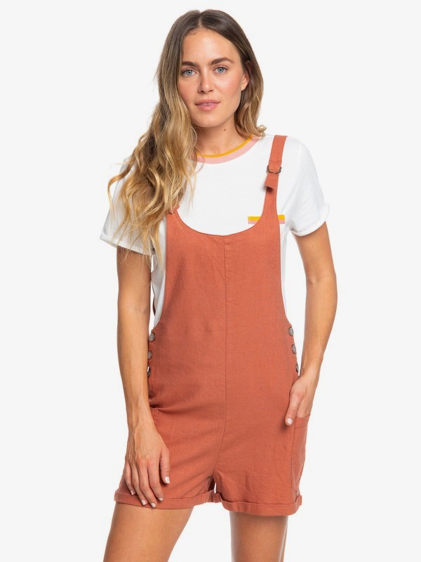roxy, Follow The Hills - Linen Dungaree Playsuit, CEDAR WOOD (mms0) 0 Follow The Hills - Linen Dungaree Playsuit Rosa ERJWD03356 Roxy