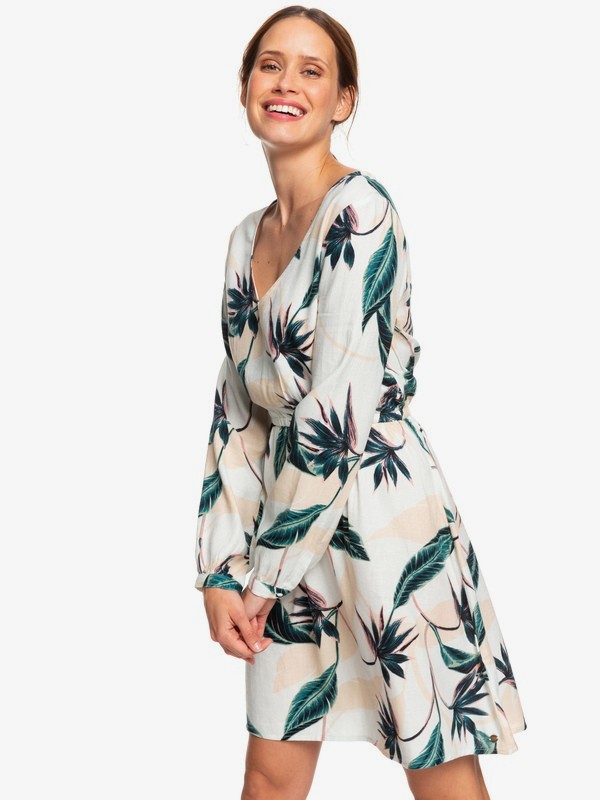 roxy, Heatin Up - Robe manches longues encolure en V pour Femme, SNOW WHITE LUNAR FLOWER (wbk6) 0 Heatin Up - Robe manches longues encolure en V pour Femme Blanc ERJWD03357 Roxy