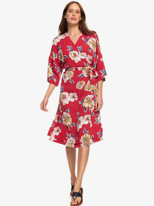 roxy, Privy Places Kimono Wrap Dress, DEEP CLARET SEPT (rqh6) 0 Privy Places Kimono Wrap Dress Red ERJWD03363 Roxy