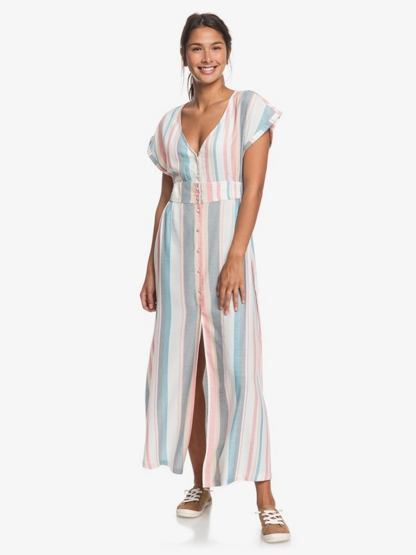 roxy, Furore Lagoon Short Sleeve Maxi Dress, SNOW WHITE RETRO VERTICAL (wbk3) 0 Furore Lagoon Short Sleeve Maxi Dress White ERJWD03372 Roxy