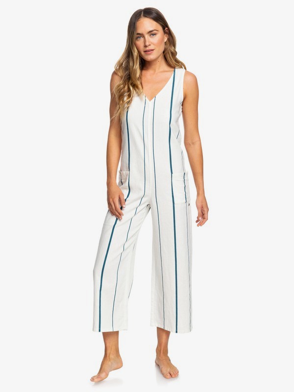 roxy, Baby Remember Sleeveless Linen Jumpsuit, SNOW WHITE THIN BOLD STRIPES (wbk4) 0 Baby Remember Sleeveless Linen Jumpsuit White ERJWD03374 Roxy