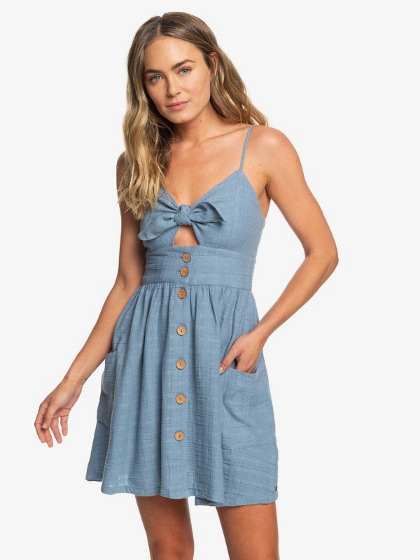 roxy, Under The Cali Sun Knot-Front Strappy Dress, BLUE SHADOW (bkq0) 0 Under The Cali Sun Knot-Front Strappy Dress Blue ERJWD03376 Roxy