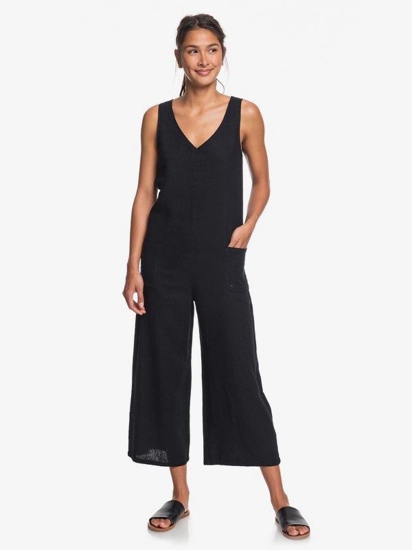 roxy, Baby Remember Sleeveless Linen Jumpsuit, ANTHRACITE (kvj0) 0 Baby Remember Sleeveless Linen Jumpsuit Black ERJWD03402 Roxy
