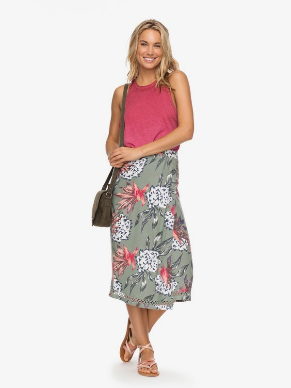 roxy, Endless Valley Midi Skirt, OLIVE HOUSE OF THE SUN (glw7) 0 Endless Valley Midi Skirt Green ERJWK03037 Roxy