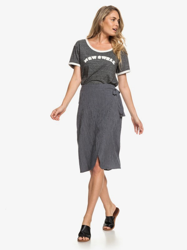 roxy, Ferry Escape Midi Skirt, TUR COOL YARN DYED STRIPES (kym3) 0 Ferry Escape Midi Skirt Black ERJWK03058 Roxy
