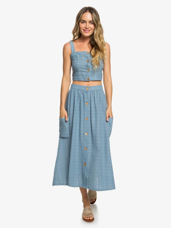 roxy, Feather Dance Midi Buttoned Skirt, BLUE SHADOW (bkq0) 0 Feather Dance Midi Buttoned Skirt Blue ERJWK03062 Roxy