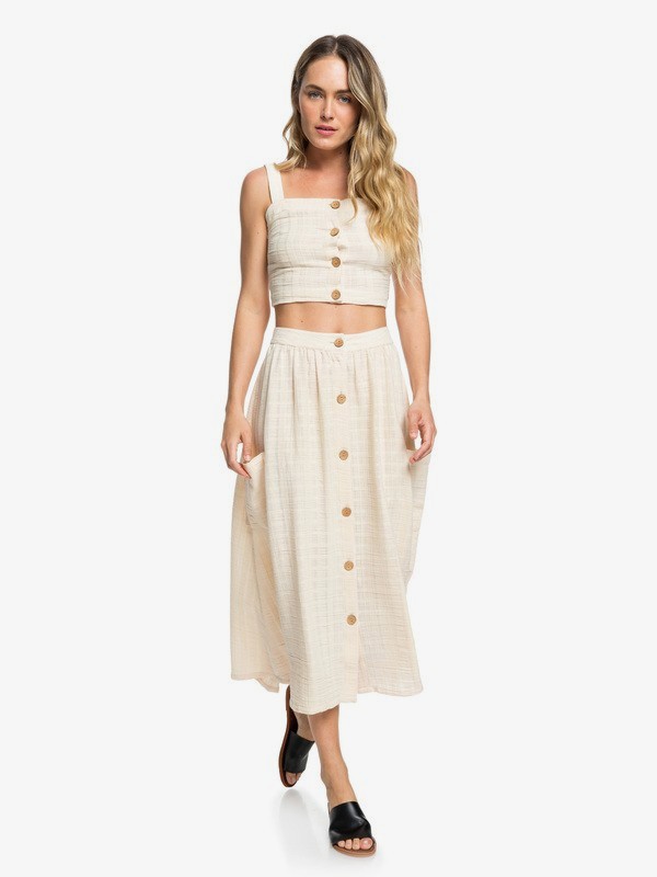 roxy, Feather Dance Midi Buttoned Skirt, IVORY CREAM (tfm0) 0 Feather Dance Midi Buttoned Skirt Beige ERJWK03062 Roxy