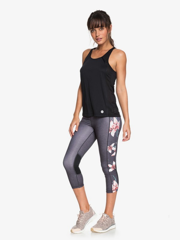 roxy, Spy Game Technical Capri Leggings, CHARCOAL HEATHER FLOWER FIELD (kpg6) 0 Spy Game Technical Capri Leggings Black ERJWP03018 Roxy