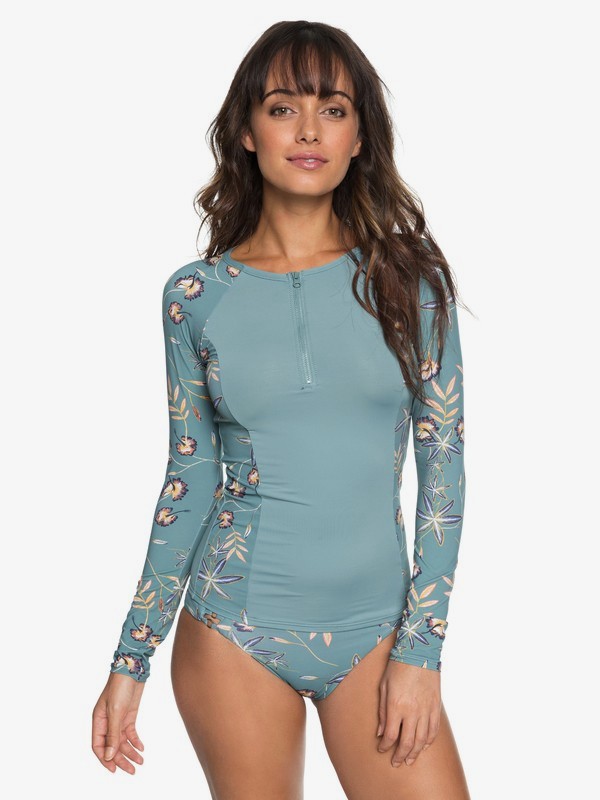 roxy, Softly Love - Langärmliger Rashguard mit Reißverschluss und UPF 50 für Frauen, TRELLIS BIRD FLOWER SWIM (bkw7) 0 Softly Love - Langärmliger Rashguard mit Reißverschluss und UPF 50 für Frauen Blau ERJWR03246 Roxy