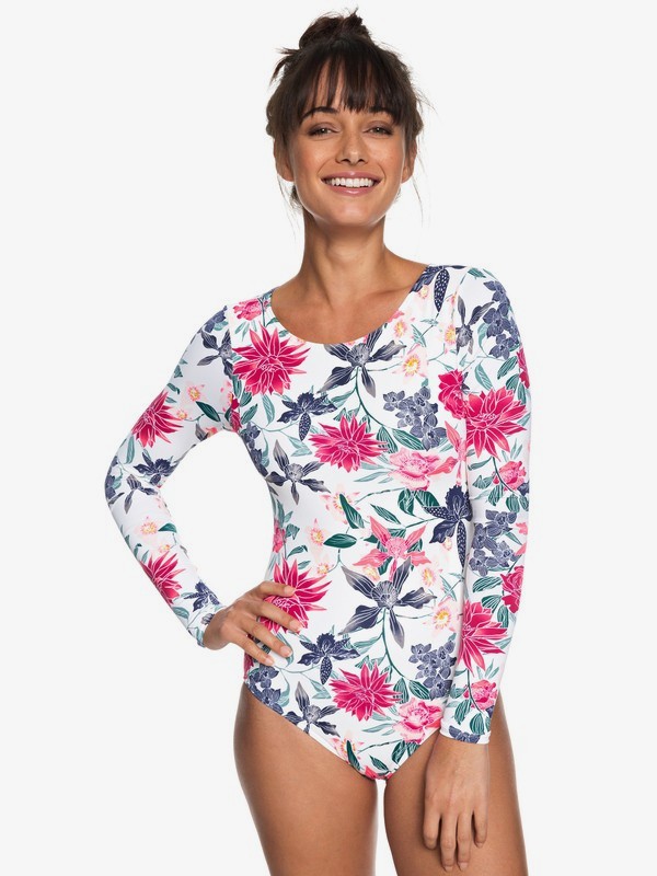 roxy, Urban Waves Long Sleeve UPF 50 One-Piece Rashguard, BRIGHT WHITE TALLOWS (wbb8) 0 Urban Waves Long Sleeve UPF 50 One-Piece Rashguard White ERJWR03249 Roxy