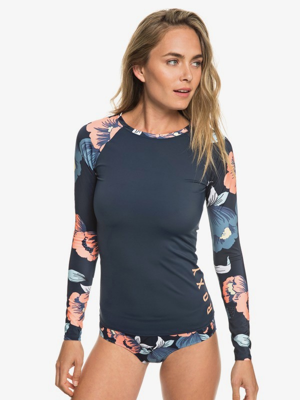 roxy, ROXY Fitness Long Sleeve UPF 50 Rashguard, MED BLUE FULL FLOWERS L SW (bte5) 0 ROXY Fitness Long Sleeve UPF 50 Rashguard Blue ERJWR03283 Roxy
