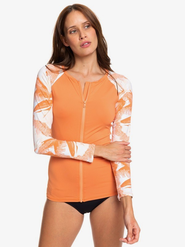 roxy, ROXY Long Sleeve Zip-Up UPF 50 Rashguard, BRIGHT WHITE JUNGLE BOOGIE (wbb9) 0 ROXY Long Sleeve Zip-Up UPF 50 Rashguard White ERJWR03310 Roxy