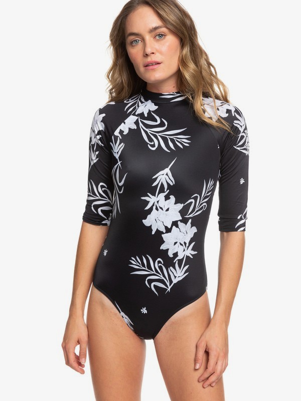 roxy, ROXY Fitness 3/4 Sleeve Back Zip One-Piece Rashguard, TRUE BLACK S BICOLYS (xkkw) 0 ROXY Fitness 3/4 Sleeve Back Zip One-Piece Rashguard White ERJWR03322 Roxy