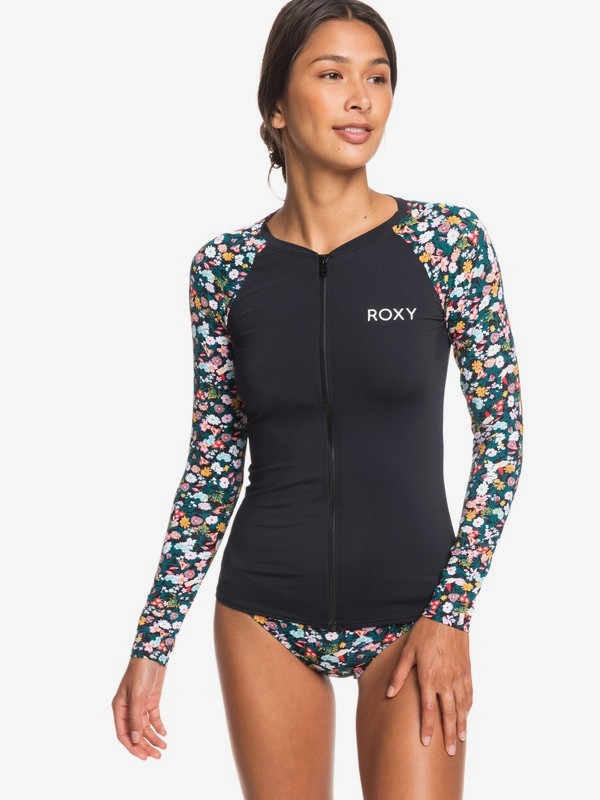 roxy, Bouquet Long Sleeve Zipped UPF 50 Rashguard, ANTHRACITE BOUQUET S (kvj8) 0 Bouquet Long Sleeve Zipped UPF 50 Rashguard Black ERJWR03356 Roxy