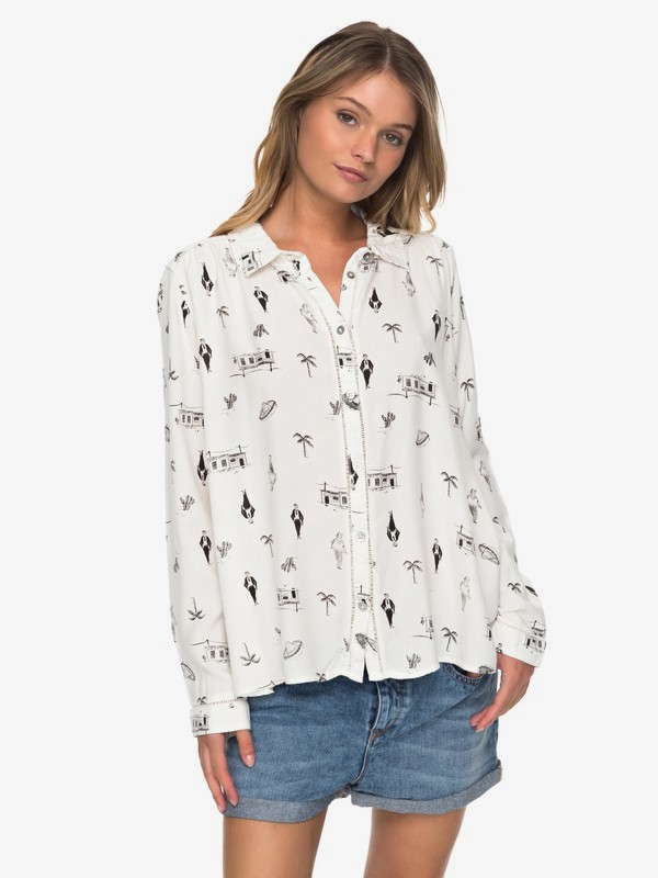 roxy, Romantic Path Long Sleeve Shirt, MARSHMALLOW SOMBRERO (wbt9) 0 Romantic Path Long Sleeve Shirt White ERJWT03179 Roxy