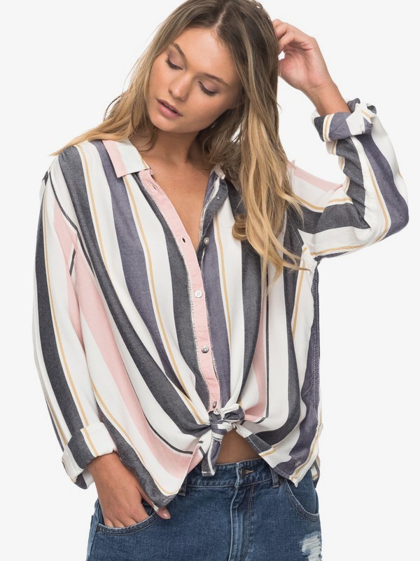 roxy, Romantic Path Stripe Long Sleeve Shirt, NIGHTSHADOW ON THE ROAD STRIPE (bpt2) 0 Romantic Path Stripe Long Sleeve Shirt ERJWT03186 Roxy