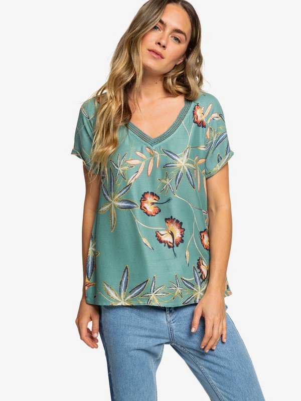 roxy, Break Evasion - Kurzarm Top für Frauen, TRELLIS BIRD FLOWER (bkw6) 0 Break Evasion - Kurzarm Top für Frauen Blau ERJWT03231 Roxy