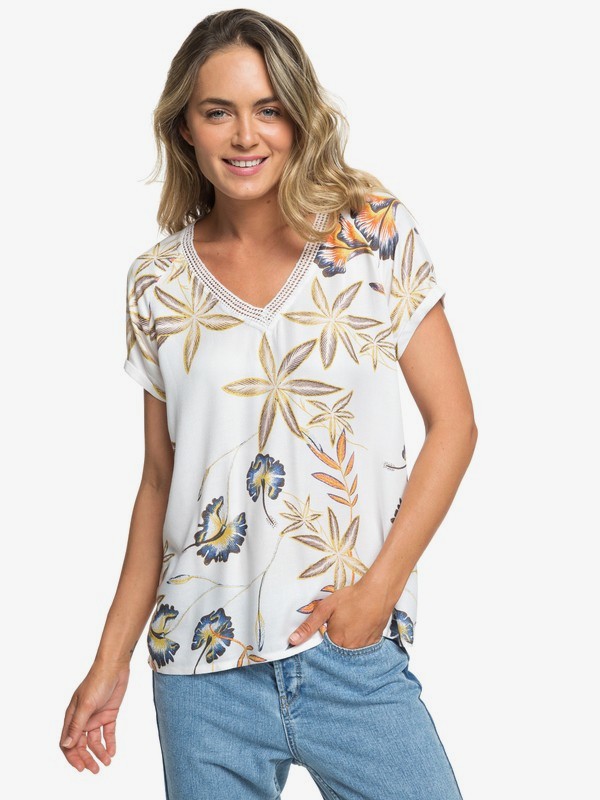roxy, Break Evasion - Short Sleeve Top for Women, MARSHMALLOW BIRD FLOWER (wbt7) 0 Break Evasion - Short Sleeve Top for Women White ERJWT03231 Roxy