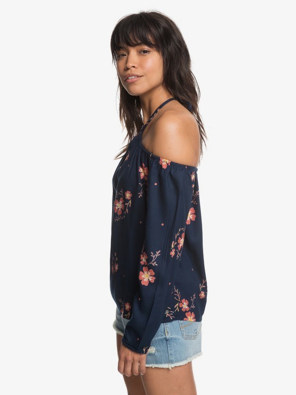 roxy, Paradise Eyes Long Sleeve Cold Shoulder Top, DRESS BLUES SPACED OUT FLORAL (btk8) 0 Paradise Eyes Long Sleeve Cold Shoulder Top Blue ERJWT03235 Roxy