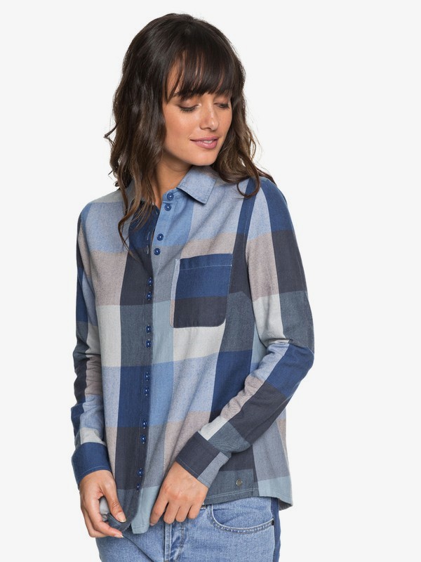 roxy, Concrete Streets - Chemise à manches longues pour Femme, DRESS BLUES SQUARE PLAID (btk2) 0 Concrete Streets - Chemise à manches longues pour Femme Bleu ERJWT03240 Roxy