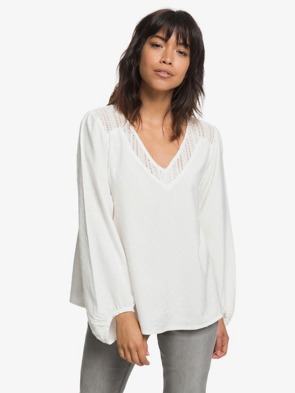 roxy, Lower East Life - T shirt manches longues col V pour Femme, MARSHMALLOW (wbt0) 0 Lower East Life - T shirt manches longues col V pour Femme Blanc ERJWT03243 Roxy