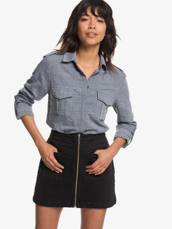 roxy, Military Influence Stripe - Camisa de manga larga para Mujer, DRESS BLUES (btk0) 0 Military Influence Stripe - Camisa de manga larga para Mujer Azul ERJWT03247 Roxy