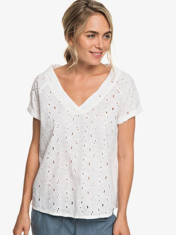 roxy, Union Square Flower - Haut manches courtes pour Femme, MARSHMALLOW (wbt0) 0 Union Square Flower - Haut manches courtes pour Femme Blanc ERJWT03290 Roxy
