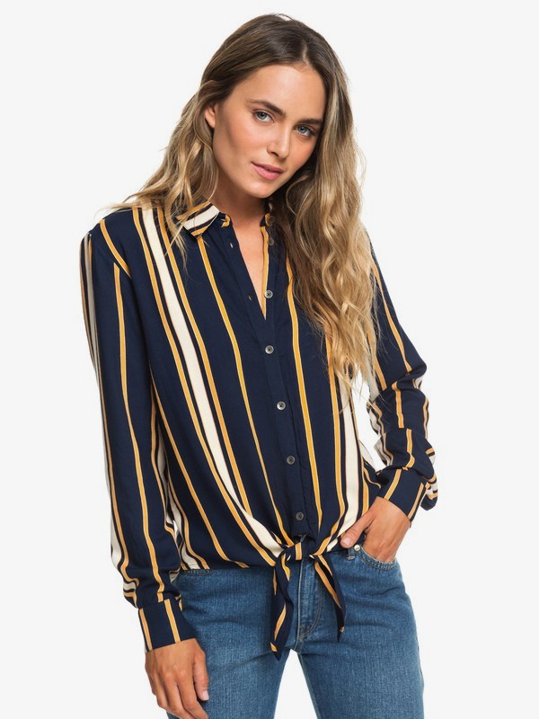 roxy, Suburb Vibes - Langärmliges Hemd zum Knoten vorne für Frauen, DRESS BLUE MACY STRIPE (btk4) 0 Suburb Vibes - Langärmliges Hemd zum Knoten vorne für Frauen Blau ERJWT03305 Roxy
